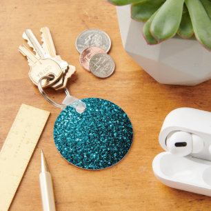 Porte-clés Bleu aqua brillant faux paillettes scintille