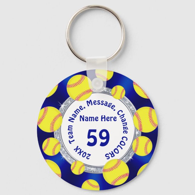Porte-clés Bleu, Blanc, Argent Cadeaux Softball bon marché (Recto)