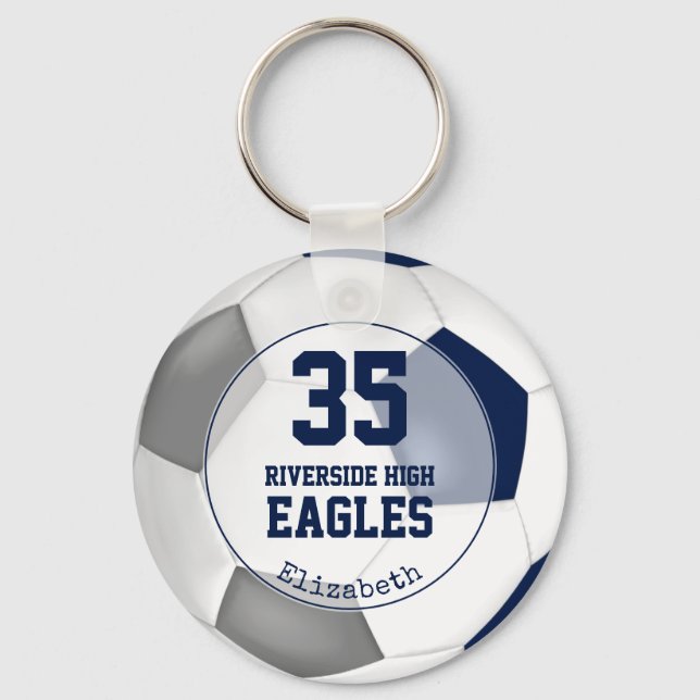 Porte-clés bleu blanc gris football filles esprit d'équipe (Recto)