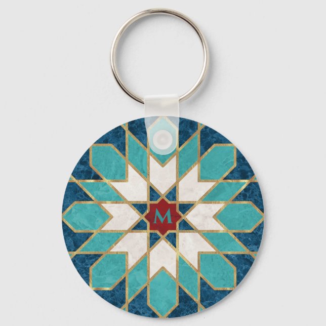 Porte-clés Bleu Blanc Marbre Rouge Marbre Marocain Mosaïque M (Recto)