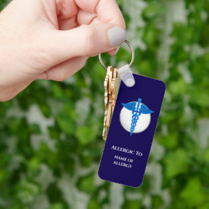 Porte-clés Bleu caduceus alerte d'allergie médicale modifiabl