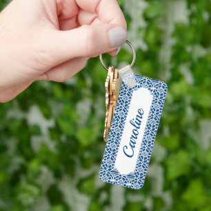 Porte-clés Bleu Classique Avec Clavier Motif Crochet Blanc