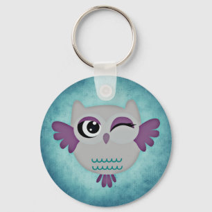 Porte-clés bleu clignotant mignon de hibou