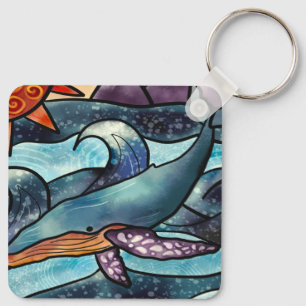 Porte-clés Bleu côtier Aquarelle Baleine