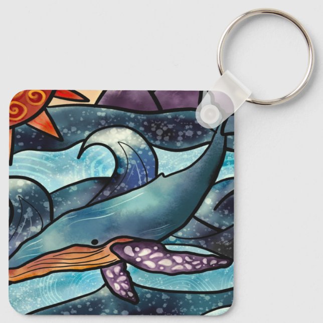 Porte-clés Bleu côtier Aquarelle Baleine (Dos)