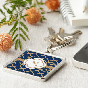 Porte-clés Bleu décoré d'un monogramme de saphir et Marocai