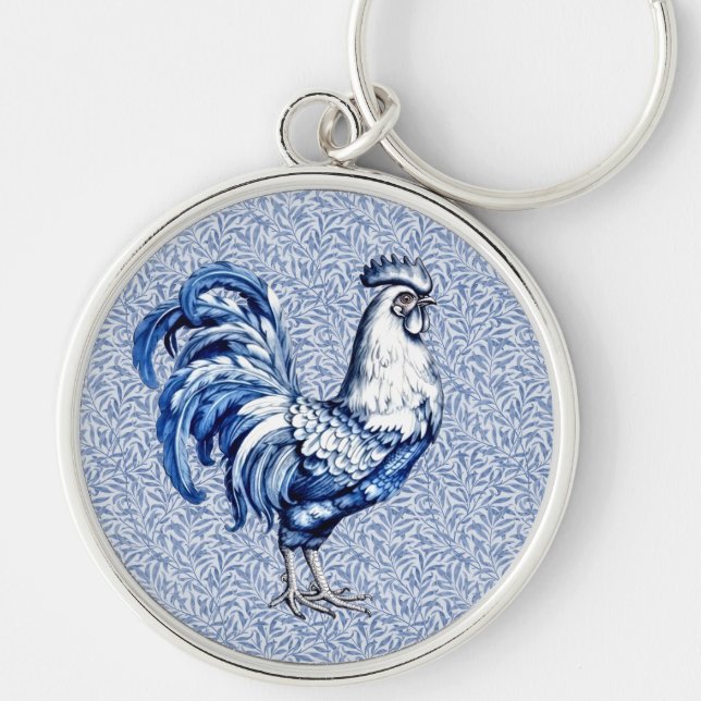 Porte-clés Bleu Delft Et Poulet Blanc Rooster (Devant)