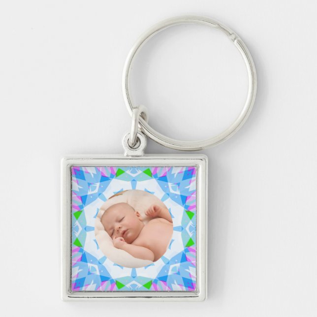 Porte-clés Bleu doux Joli Pastels Photo personnalisée Fête de (Devant)