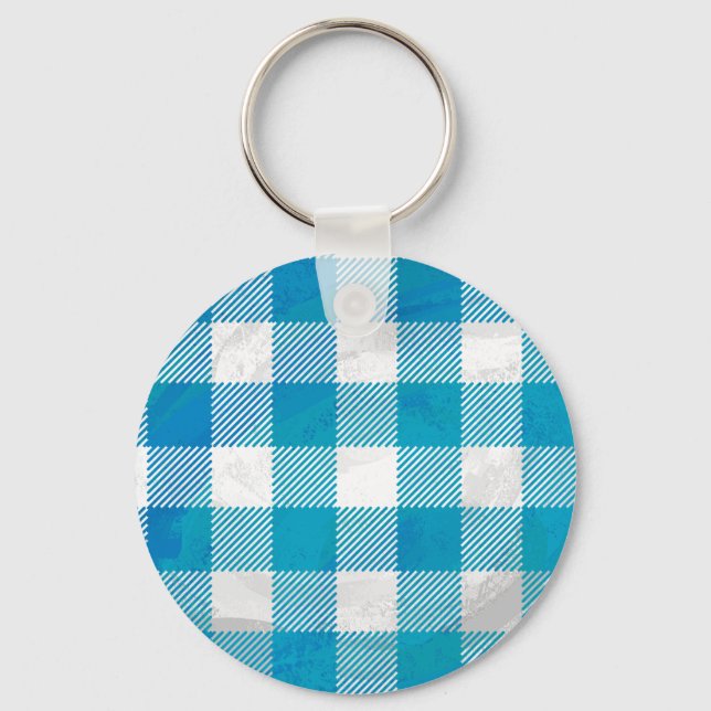 Porte-clés Bleu et blanc À damiers Buffalo Plaid (Recto)