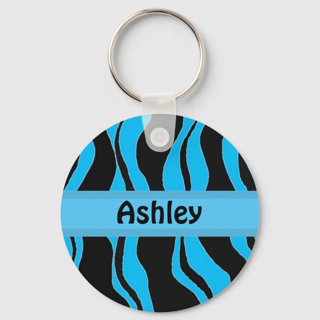Porte-clés Bleu et noir Zebra Stripe Porte - clé personnalisé (Recto)