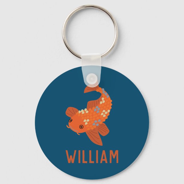 Porte-clés Bleu et orange Personnalisé Koi Goldfish (Recto)
