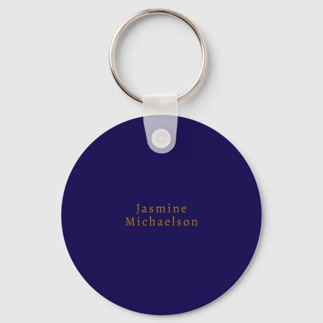 Porte-clés Bleu foncé et or, joli minimaliste, nom personnel (Recto)