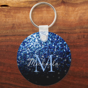 Porte-clés Bleu foncé profond brillant faux paillettes scinti