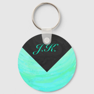 Porte-clés Bleu Glace Menthe et Monogramme Noir