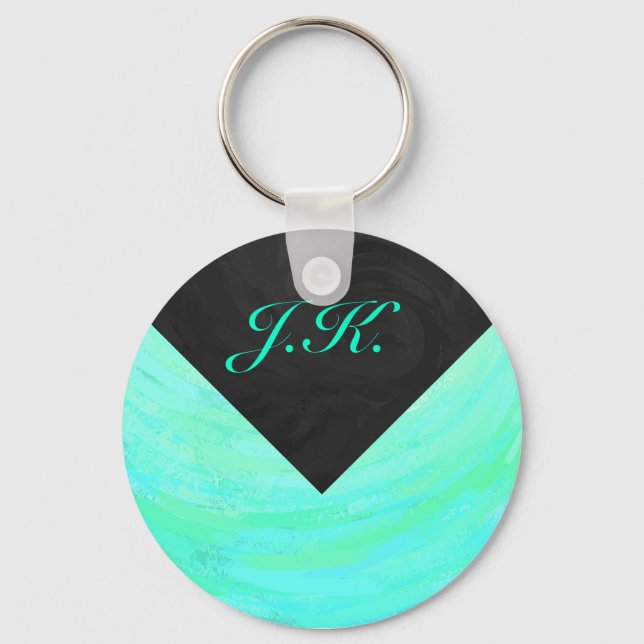 Porte-clés Bleu Glace Menthe et Monogramme Noir (Recto)