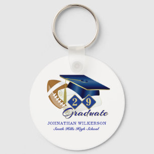 Porte-clés Bleu Graduation Cap Football Personnalisé