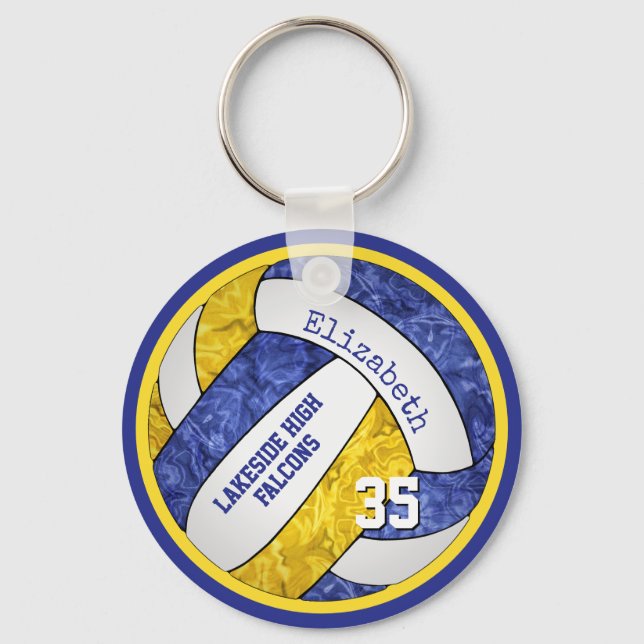 Porte-clés bleu jaune filles équipe nom volleball (Recto)