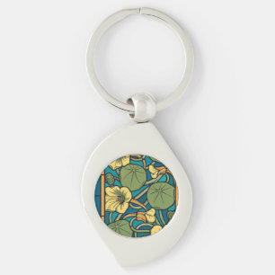 Porte-clés Bleu jaune Nasturtium Fleur Nouveau Motif