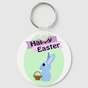 Porte-clés Bleu lapin Joyeux Pâques