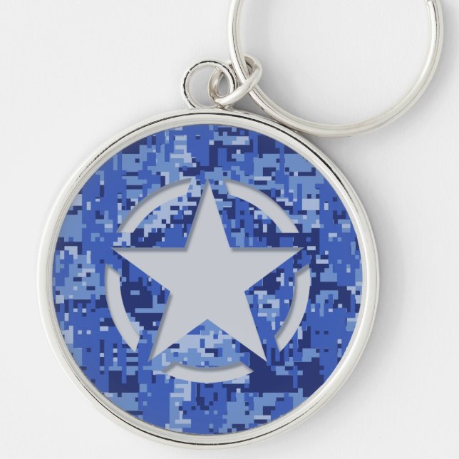 Porte-clés Bleu marine de décalque d'étiquette d'étoile Camo (Devant)