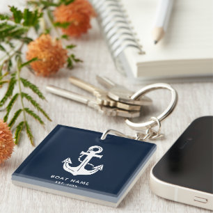 Porte-clés Bleu marine nautique nom de bateau personnalisé