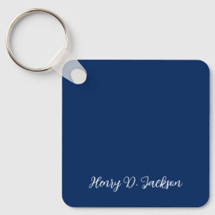 Porte-clés Bleu marine unique écriture classique uni