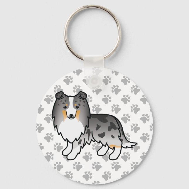 Porte-clés Bleu Merle Shetland Sheepdog Caricature Chien et P (Recto)