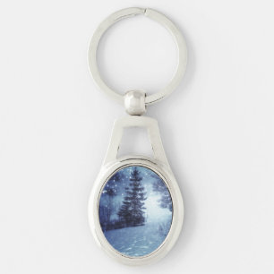 Porte-clés Bleu Moonlit Forêt magique Scène d'hiver