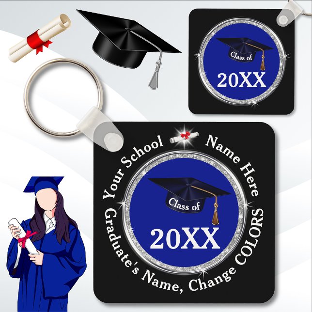 Porte-clés Bleu, Noir et Blanc, Fête de la Graduation Faveurs (Personalized Graduation Party Favors. Cheap Graduation Favors. Graduation party ideas. Graduation. )