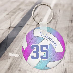 Porte-clés bleu pâle rose chaud personnalisé girly volleyball