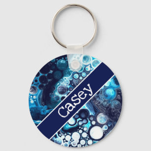 Porte-clés Bleu personnalisé et Marbre blanc Fluid Art