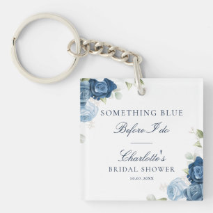 Porte-clés Bleu Poussiéreux Floral Script Aquarelle Objet de 