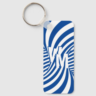 Porte-clés Bleu Rétro Blanc Psychédélique Spirale Monogramme 
