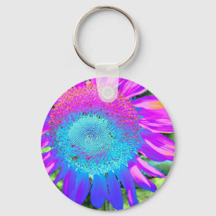 Porte-clés Bleu rose funky rétro tournesol photo