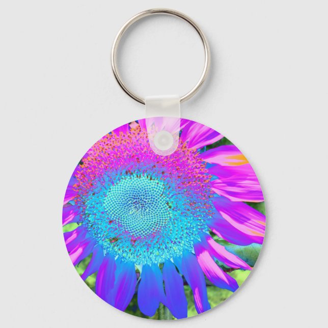 Porte-clés Bleu rose funky rétro tournesol photo (Recto)