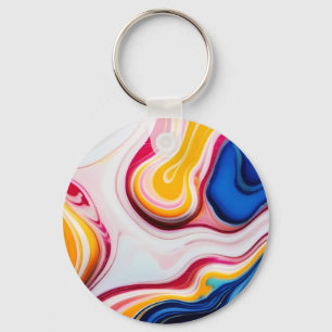 Porte-clés Bleu tendance rose jaune faux marbre blanc