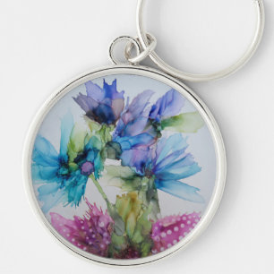 Porte-clés Bleu violet rose vert rose Art Floral