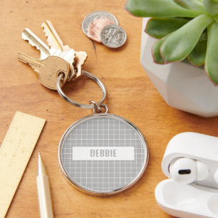 Porte-clés Blocs de carreaux gris et blanc personnalisés