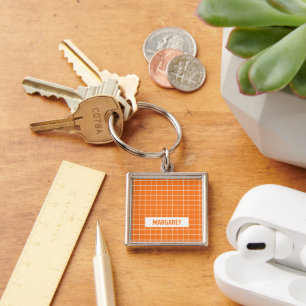Porte-clés Blocs de carreaux orange et blanc personnalisés