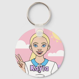 Porte-clés Blonde Pink Cartoon Girl School Student