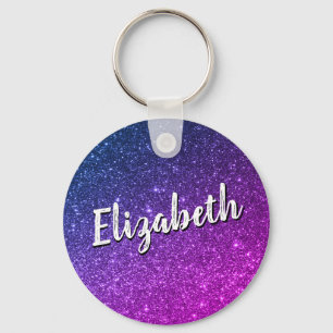 Porte-clés Blue and Purple Galaxy Stars Custom Name Key Chain