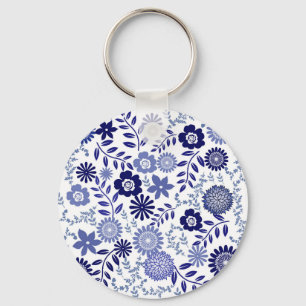 Porte-clés Blue and White Floral Pattern