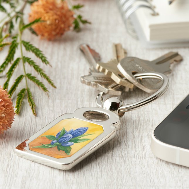 Porte-clés Blue Bloom Porte - clé - Elegant Aquarelle Art (Créateur téléchargé)