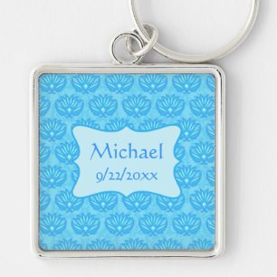 Porte-clés Blue Damask Baby Boy Name Personalized