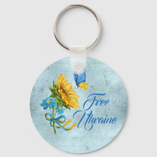 Porte-clés Blue Free Ukraine Tournesol & Papillon (Recto)