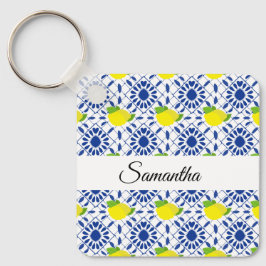 Porte-clés Blue Geometric Lemon Tile