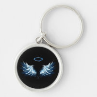 Blue Glowing Angel Wings on black background