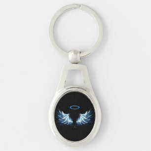 Porte-clés Blue Glowing Angel Wings on black background