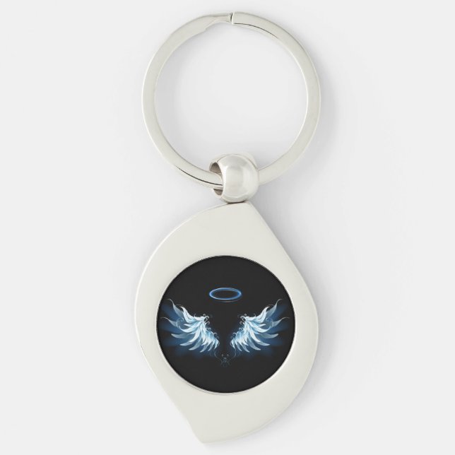 Porte-clés Blue Glowing Angel Wings on black background (Devant)