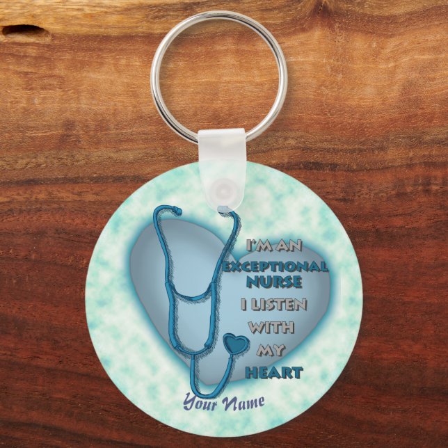 Porte-clés Blue Heart Infirmière exceptionnelle nom personnal (Recto)